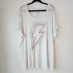 Torrid Super Soft Knits White T-Shirt Sequin Lightning Bolt Comfy Women's 4X